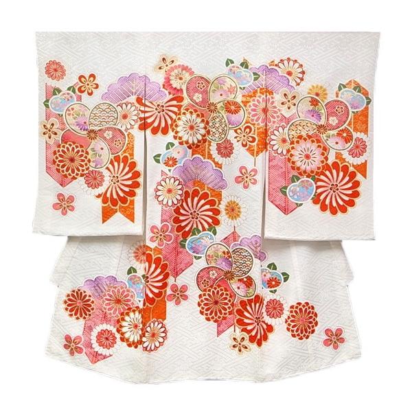 【レンタル】 お宮参り 産着 レンタル 赤ちゃん 女の子 高級 着物 貸衣装 長襦袢 帽子 よだれ掛け ５点セット 祝着 産着 0歳 日本製 正絹 高級品 友禅 金駒刺繍 矢羽 白一部地域を除く omiyag0007-2●素 材産着：絹10...