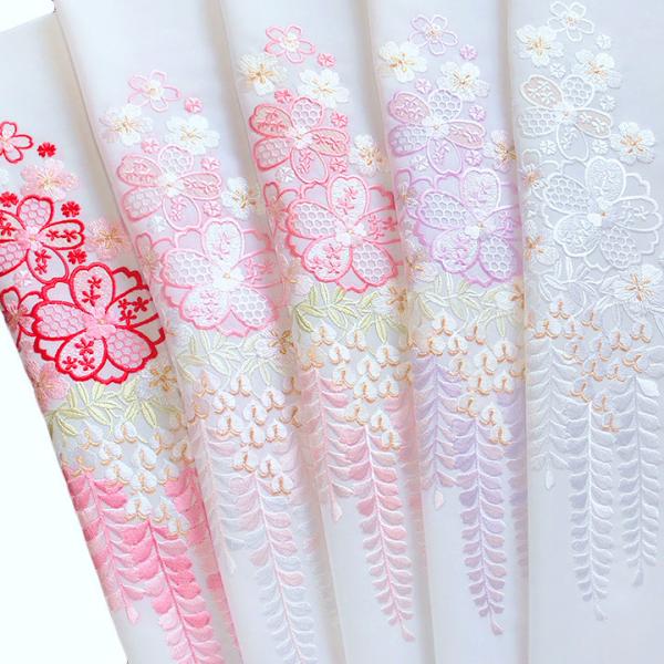 半襟 刺繍 半衿 振袖 成人式 桜 に 藤 花 パール刺繍 全5色 日本製 レディース 卒業式 袴姿 フォーマル 送料無料 白地 W22 r876　Si