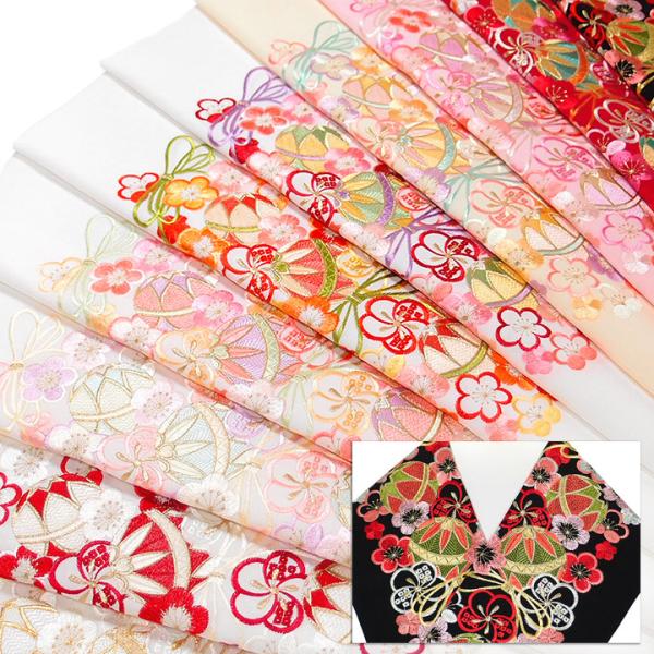 半襟 刺繍 半衿 振袖 成人式 手毬 梅尽くし 梅 花 古典柄 白 金 日本製 レディース 卒業式 袴 フォーマル シルエリー 送料無料 t703