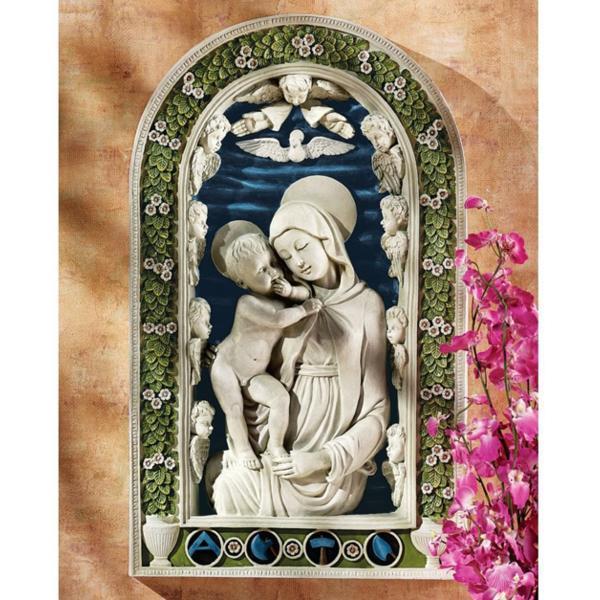 聖母マリアとキリスト バスレリーフ 浅浮き彫り 壁彫刻 彫像 カトリック教会 祭壇 洗礼 聖霊 福音 聖書 プレゼント贈り物 輸入品 0n0678 浪漫堂ショップ 通販 Yahoo ショッピング