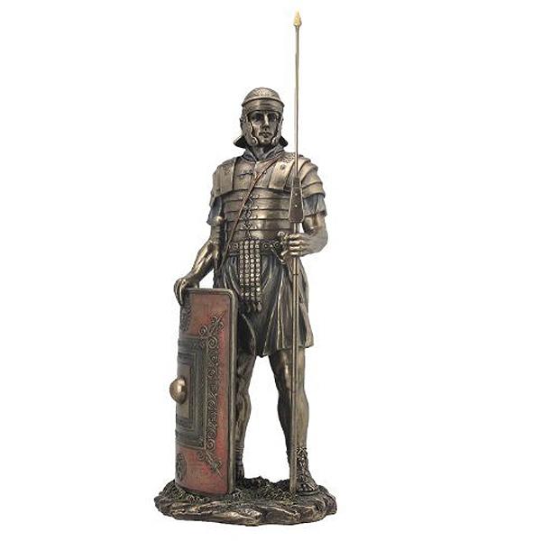 古代ローマ兵士（投げ槍と楯を持った戦士像） 彫刻 彫像 高さ約37cm