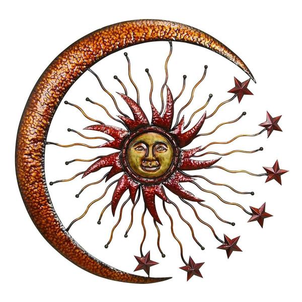 メタル製 サン＆ムーン 太陽と三日月壁装飾 インテリア壁彫刻オブジェ 彫像/ 装飾オーナメント 食品 レストラン(輸入品