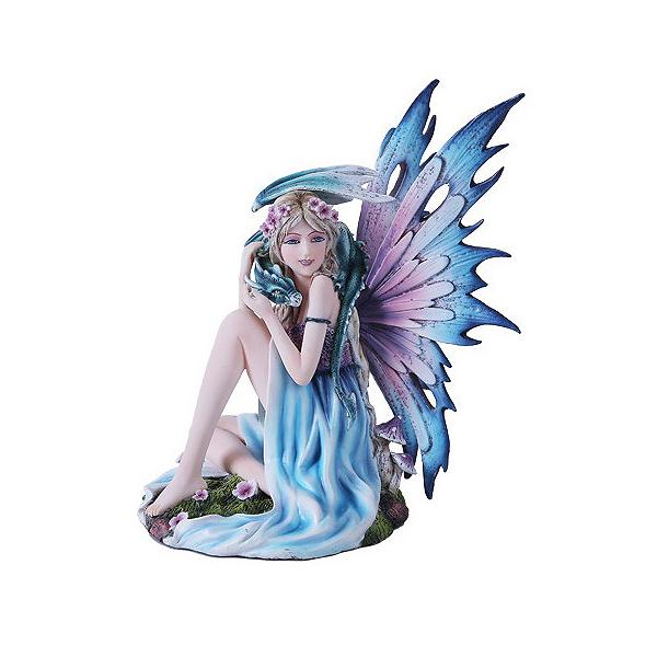 グリーンドラゴンを抱いている春の妖精彫像 彫刻/ ファンタジー 乙女天使　スコットランド（輸入品