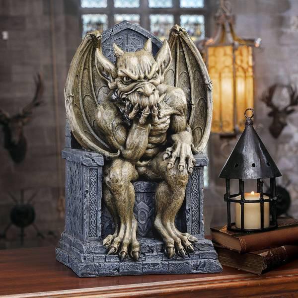 玉座に座る ガーゴイル 彫像 モンスターフィギュアインテリア/ ゴシックホラー 守護モンスター輸入品