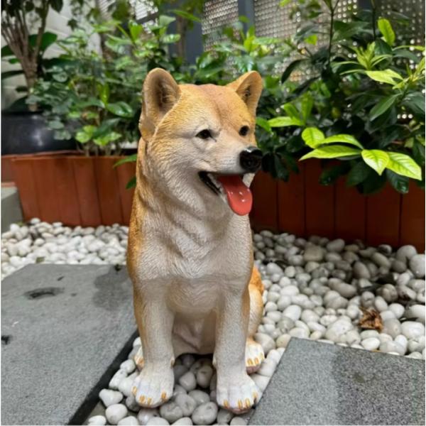 リアルな柴犬彫像 リアルな毛のテクスチャー 可愛い柴犬 庭,芝生,玄関,屋内装飾に最適 屋外装飾 ドッグ装飾彫刻