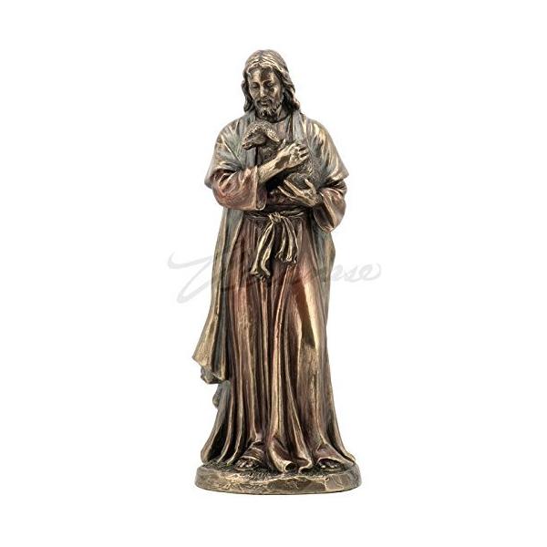 【イエス・キリストと子羊の像 ブロンズ風 置物 彫像 彫刻 高さ約16ｃｍ カトリック 教会 祭壇 洗礼 プレゼント(輸入品)】--------------------【Jesus Holding Baby Lamb Statue Figu...