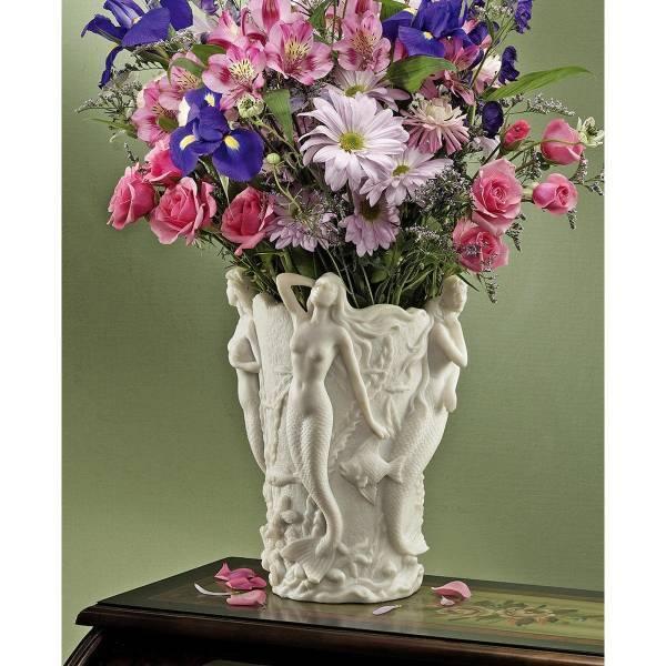 ギリシャ風花瓶 西洋彫刻 ギリシャ神話セイレーン(妖精)がデザインされた自然大理石風