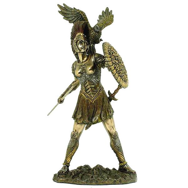 フクロウを従えたアテナ神 ブロンズ風 彫像 古代ギリシャ神話/ 知恵