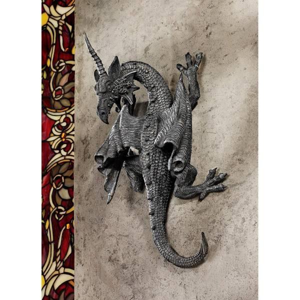 西洋彫刻 壁にとりつく角のある龍(竜) ドラゴン デボンシャー 西洋彫刻 壁にとりつく角のある龍(竜) ドラゴン デボンシャー