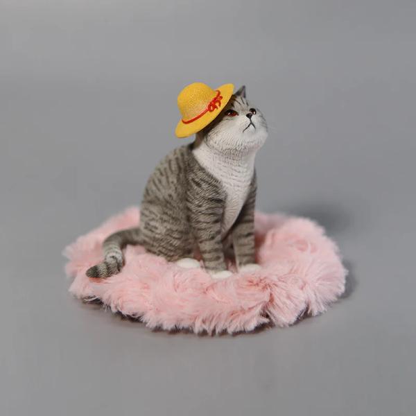 1/6サイズ帽子を被ったサバトラ柄のプリンセスキャット猫リアルフィギュア ネコ動物彫像置物猫好き輸入品JXK-141-B