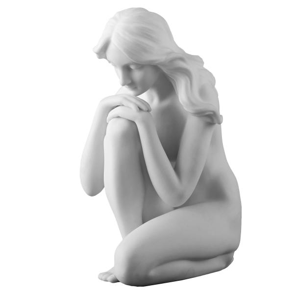 片膝に、顎をのせた、女性 ポーセリン製彫像 マット彫刻置物 / Nude Female 30113（Matt）Erotic Art(輸入品)