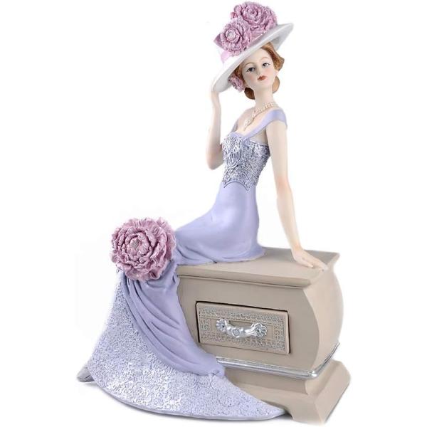 グラマラスエレガンス ビクトリア朝スタイル ドレッサーチェアに座る牡丹の花の女性彫像 レディコレクション彫刻 贈り物 輸入品