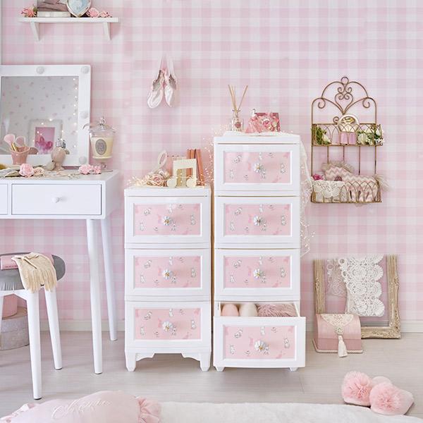 チェスト 白 収納 3段 | ドレスチェンジチェスト3段／うさぎ柄 ロマンティックプリンセス ロマプリ かわいい 可愛い 姫系 (直送)