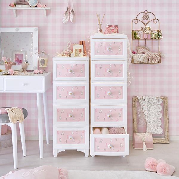 チェスト 白 収納 4段 | ドレスチェンジチェスト4段／うさぎ柄 ロマンティックプリンセス ロマプリ かわいい 可愛い 姫系 (直送)