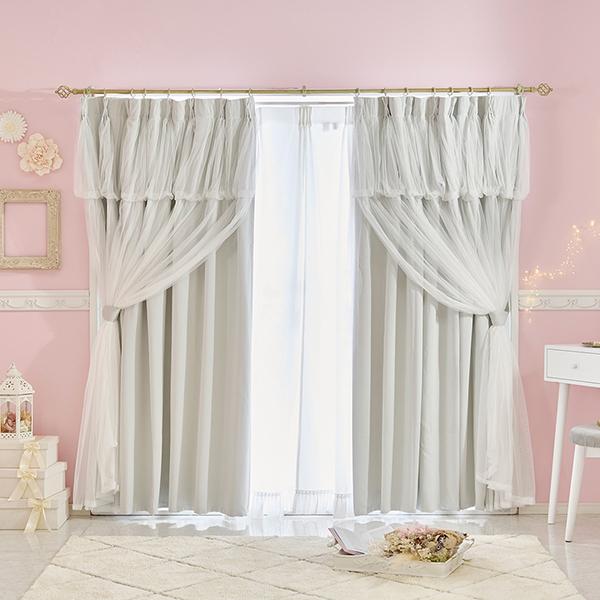 ロマンティックプリンセス 上飾り付きレイヤード遮光カーテン/ピンク