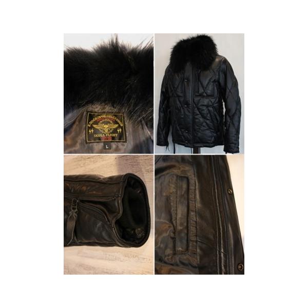 スカルフライト ライダース キルティング レザー ダウン ジャケット