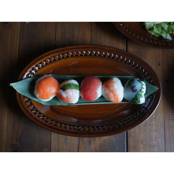 茶 スカンジナビア オーバルプレート お洒落 楕円 皿 北欧 うつわ
