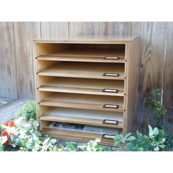 茶 スライドボード 木製書類ケース A4サイズ対応 アンティーク風