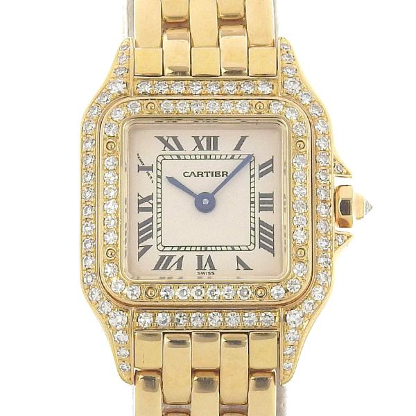 カルティエ CARTIER パンテールドゥカルティエSM レディース クォーツ 腕時計 YG 2重ベゼルダイヤ 白文字盤 WF3072B9 中古 新入荷 CA0442 PANTHERE DE CARTIER カルティエ パンテールドゥカルティエSM