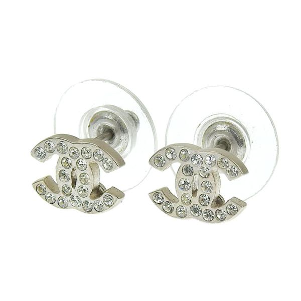 CHANEL シャネル ピアス ココマーク ラインストーン シルバー色
