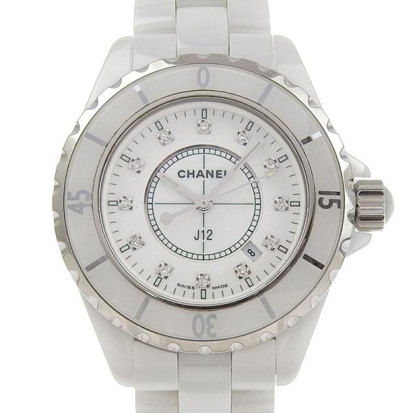シャネル CHANEL J12 レディース クォーツ 腕時計 セラミック/SS 12Pダイヤモンド ホワイト文字盤 H1628 中古 新入荷 CH1001 J12 シャネル CHANEL レディース クォーツ 腕時計 セラミック/SS 12P