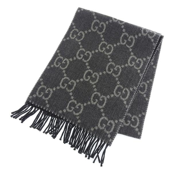 ほぼ未使用　GUCCI ヘリンボーンマフラー グレー/ブラック GUCCI（グッチ） マフラー GGジャガード ウール グレー ブラック