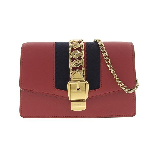 グッチ GUCCI シルヴィ スーパーミニバッグ ショルダーバッグ チェーンショルダー レザー レッド 494646 美品 新入荷 GU0490 ronde_gu0490