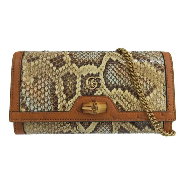 グッチ GUCCI ダイアナ チェーンウォレット パイソン/レザー ベージュ マルチカラー 658243 中古 新入荷 GU0581 GUCCI（グッチ） ダイアナ チェーンウォレット パイソン/レザー
