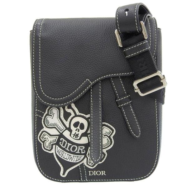 ディオール CHRISTIAN DIOR サドル ショルダーバッグ BEEポーチ ステューシーコラボ レザー ブラック 中古 新入荷 OB1802 ronde_ob1802