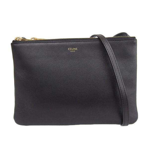 セリーヌ CELINE トリオ ショルダーバッグ 斜め掛けショルダーバッグ レザー ブラック 中古 新入荷 OB1893 TRIO（CELINE） セリーヌ CELINE トリオ ショルダーバッグ 斜め掛け