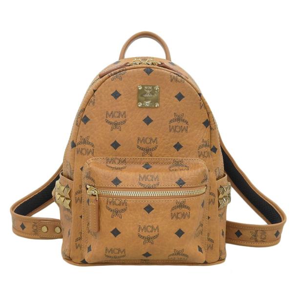 MCM ブラウンレザー リュック・バックパック[美品] MCM（エムシーエム） バックパック リュックサック スタッズ レザー