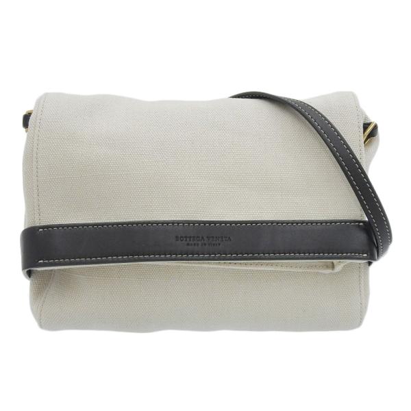 ボッテガヴェネタ BOTTEGA VENETA ショルダーバッグ キャンバス/レザー アイボリー/ブラック 579547 中古 新入荷 OB2086 BOTTEGA VENETA（ボッテガ・ヴェネタ） ショルダーバッグ キャンバス