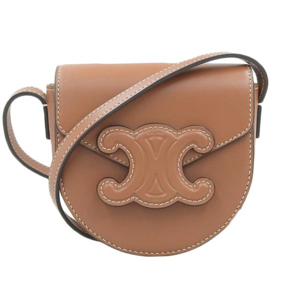 セリーヌ CELINE ミニブザス キュイル トリオンフ ショルダーバッグ レザー タン 美品 新入荷 OB2225 CELINE（セリーヌ） ミニブザス キュイル トリオンフ ショルダーバッグ