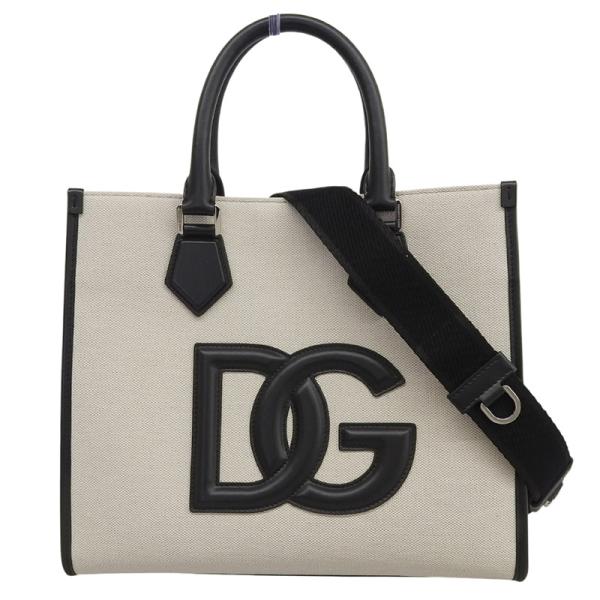 ドルチェ＆ガッバーナ Dolce＆Gabbana 2WAY トート ショルダーバッグ キャンバス/レザー ホワイト/ブラック BM2012 中古 新入荷 OB2775 DOLCE&GABBANA（ドルチェ & ガッバーナ） Dolce＆Gabbana 2WAY トート