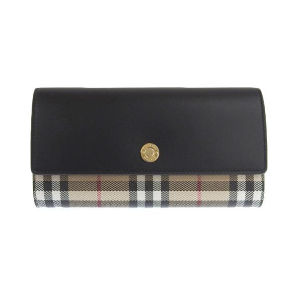 バーバリー Burberry コンチネンタルウォレット ヴィンテージチェック 長財布 PVC/レザー ブラック×ベージュ 美品 新入荷 OBB0504 BURBERRY（バーバリー） コンチネンタルウォレット ヴィンテージ