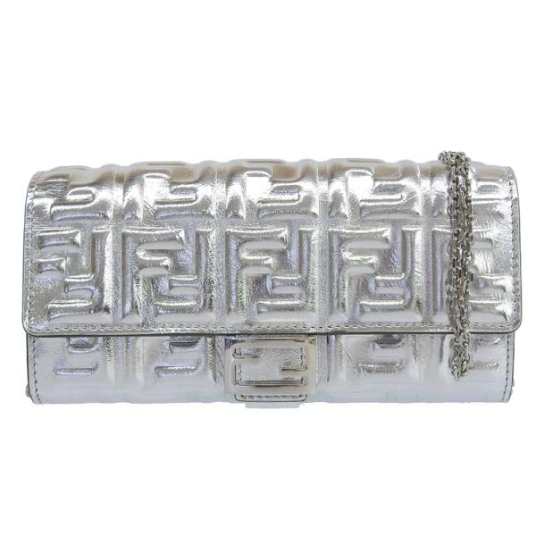 フェンディ FENDI チェーンウォレット 長財布 ズッカ レザー シルバー 8M0365 中古 新入荷 OBB0553 ronde_obb0553