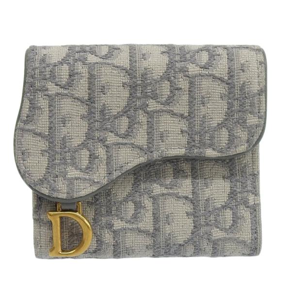 ディオール CHRISTIAN DIOR コンパクトウォレット 三つ折り財布 キャンバス レザー グレー 中古 新入荷 OBB0595 Christian Dior（クリスチャン・ディオール） ディオール コンパクト