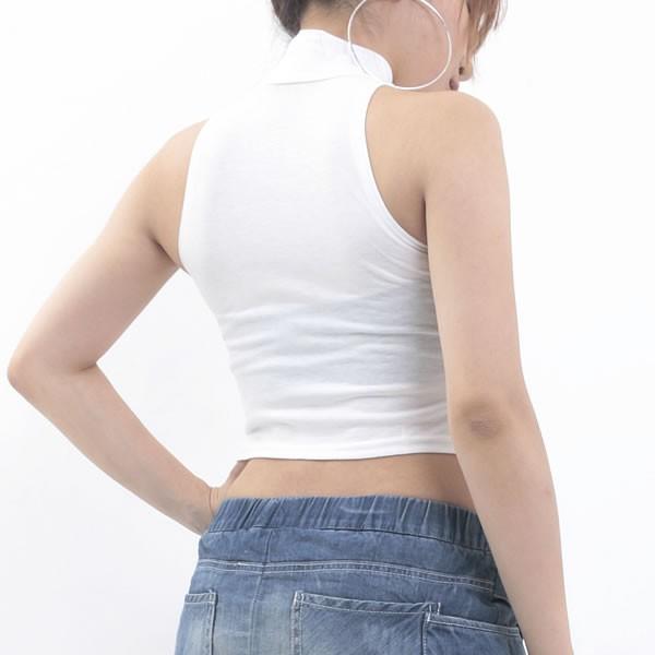 タートルネック ノースリーブ タンクトップ ショート丈 トップス