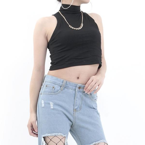 タートルネック ノースリーブ タンクトップ ショート丈 トップス