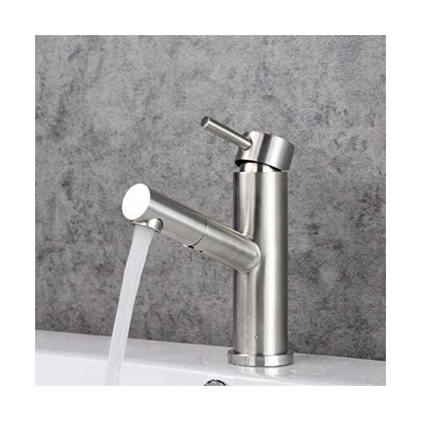 シャワーホース引き出し式洗面混合水栓洗面混合水栓浄鉛処理ssmp022 台付き 1穴 304ステンレス鋼製洗面台蛇口浄鉛処理シングルレバー混合栓