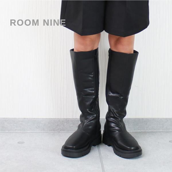 厚底 トラックソール サイドジップ ロングブーツ レディース 黒 美脚