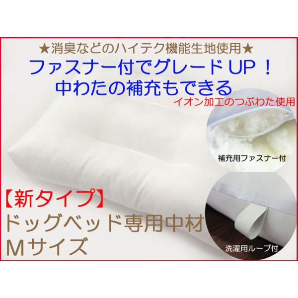 ★当店ドッグベットカバー専用の中材です。(当店のドッグベッドは全て中材とカバーが別売りです。）●安心安全なヘタリに強い抗菌防臭ポリエステルつぶわた使用。（テイジンフィルケア）●詰めワタを出し入れできるようファスナー式になっているので愛犬の好...