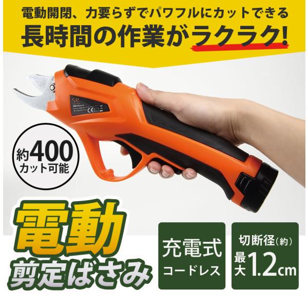 電動 剪定ばさみ 枝切ばさみ 枝切りはさみ 枝切り鋏 バサミ 切断 枝径1.2cm 充電式 コードレス 剪定鋏 枝