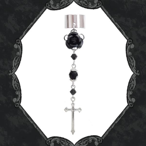 薔薇 バラ 十字架 クロス イヤーカフ イヤークリップ 片耳用 黒ブラック シルバー ゴシック ゴスロリ 女性用 男性用 レディース メンズ ハロウィン コスプレ K 144 アクセサリーショップrose Cross 通販 Yahoo ショッピング