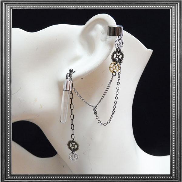 試験管 スチームパンク steampunk 歯車 ゼンマイ ピアス イヤリング