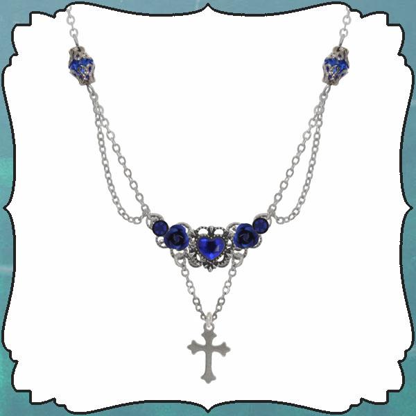 可憐に彩る薔薇のネックレス 薔薇 バラ ローズ ハート 十字架 クロス 青ブルー ネックレス ゴシック