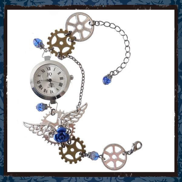 歯車 ギア スチームパンク 蒸気機関 機械 ゼンマイ 腕時計 ブレスウオッチ ブレスレット 羽根 フェザー 青ブルー ゴシック ゴスロリ パンク アクセサリー Buyee Buyee 日本の通販商品 オークションの代理入札 代理購入