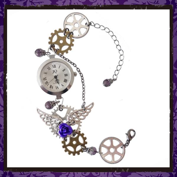 歯車 ギア スチームパンク 蒸気機関 機械 ゼンマイ 腕時計 ブレスウオッチ ブレスレット 羽根 フェザー 紫パープル ゴシック ゴスロリ パンク アクセサリー Wa 106 アクセサリーショップrose Cross 通販 Yahoo ショッピング