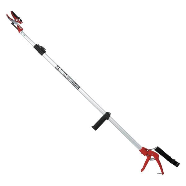 【商品概要】生木切断能力:約15mmまで伸縮サイズ:1.3~2m(4段階調節)重量:900g仕様:鋸刃付、肩掛けバンド付刃部:刃物鋼柄部:アルミ【商品説明】説明2mまで伸縮可能で切る・つかむ果樹収穫に最適【用途】高枝切鋏【特徴】・剪定・整枝...