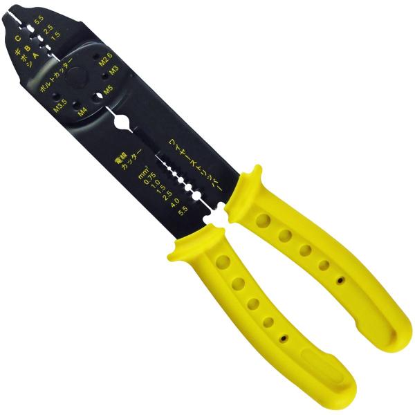 【商品概要】自動車配線(フォグランプ・カーステレオなど)・機械配線・電気機器(AV機器など)の配線に差込圧着端子の圧着にビスの切断(M2.5~M5)電線・針金の切断ワイヤーストリッパー(0.75~6.0mm2)【商品説明】【商品詳細】ブラン...